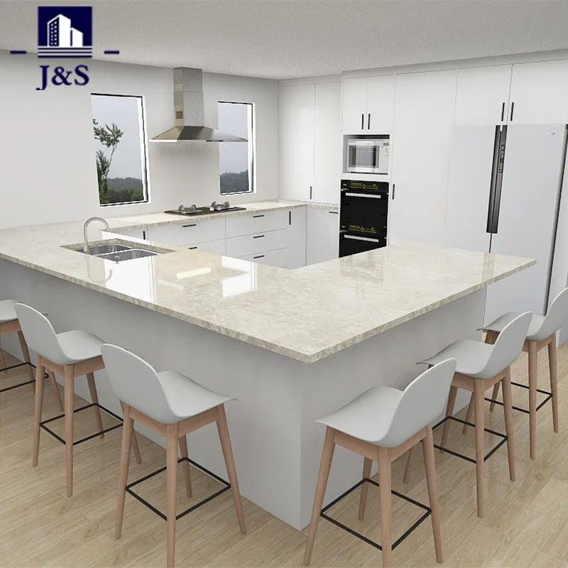 Cocina moderna blanca con isla grande